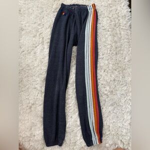 Aviator Nation Navy Sweatpants with Rainbow Stripes
